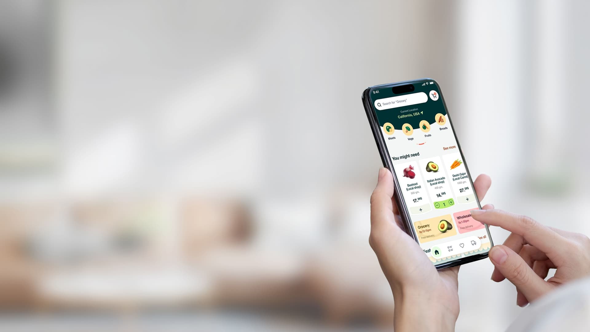 Person using a grocery delivery app on a smartphone